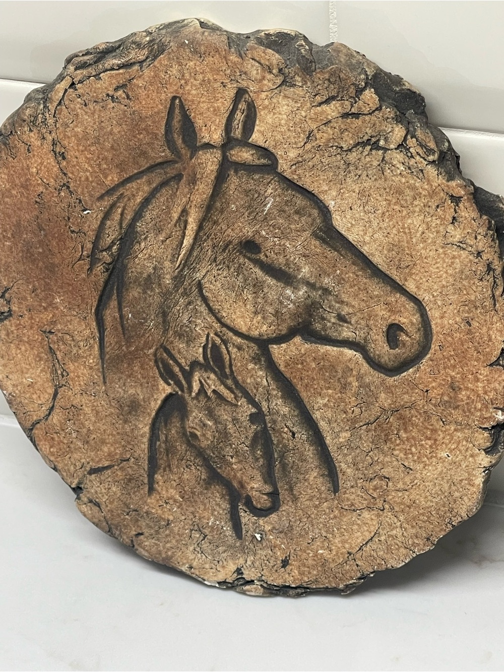 Rustic Brown Horse Clay Wall Art - Volcanic Ash from My. St. Helens 1950s VTG